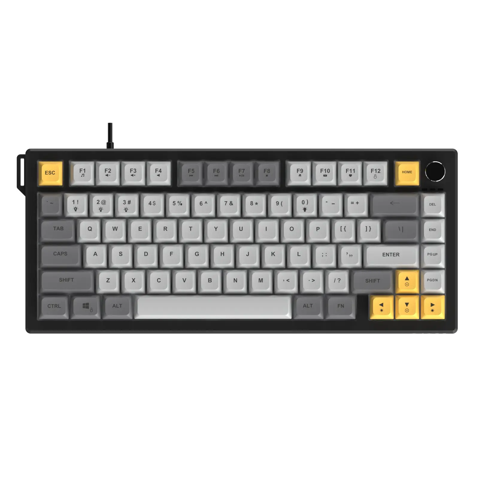 AJAZZ AF82 wired film keyboard multifunctional volume adjustment knob 82 keys save desktop space ergonomic design wired plug and play mute keys computer office keyboard supports multiple systems suitable for esports games and office work