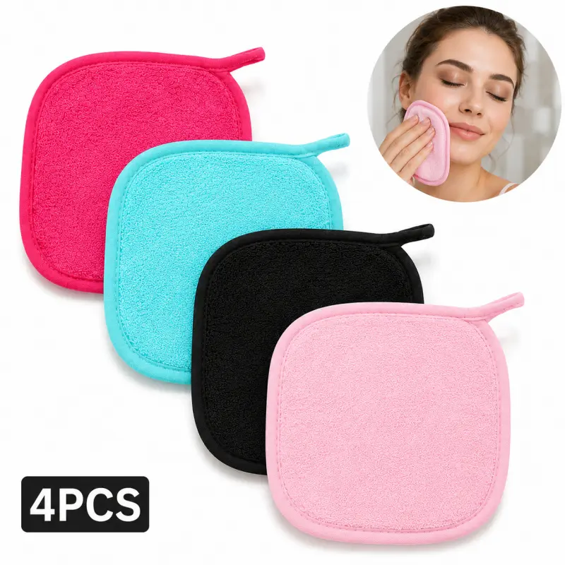 4PCS Reusable Makeup Remover Cloth, Soft Microfiber Face Cleansing Towel for Face, Eyes, Lips & Daily Skincare, 1 Set