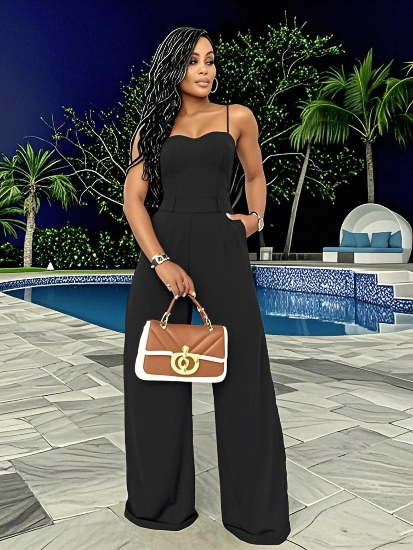 Women's Floral Print Cami Jumpsuit, Casual Fashion Wide Leg Jumpsuit for Daily Holiday Vacation Wear, Women Jumpsuits for Summer, Beach Jumpsuit