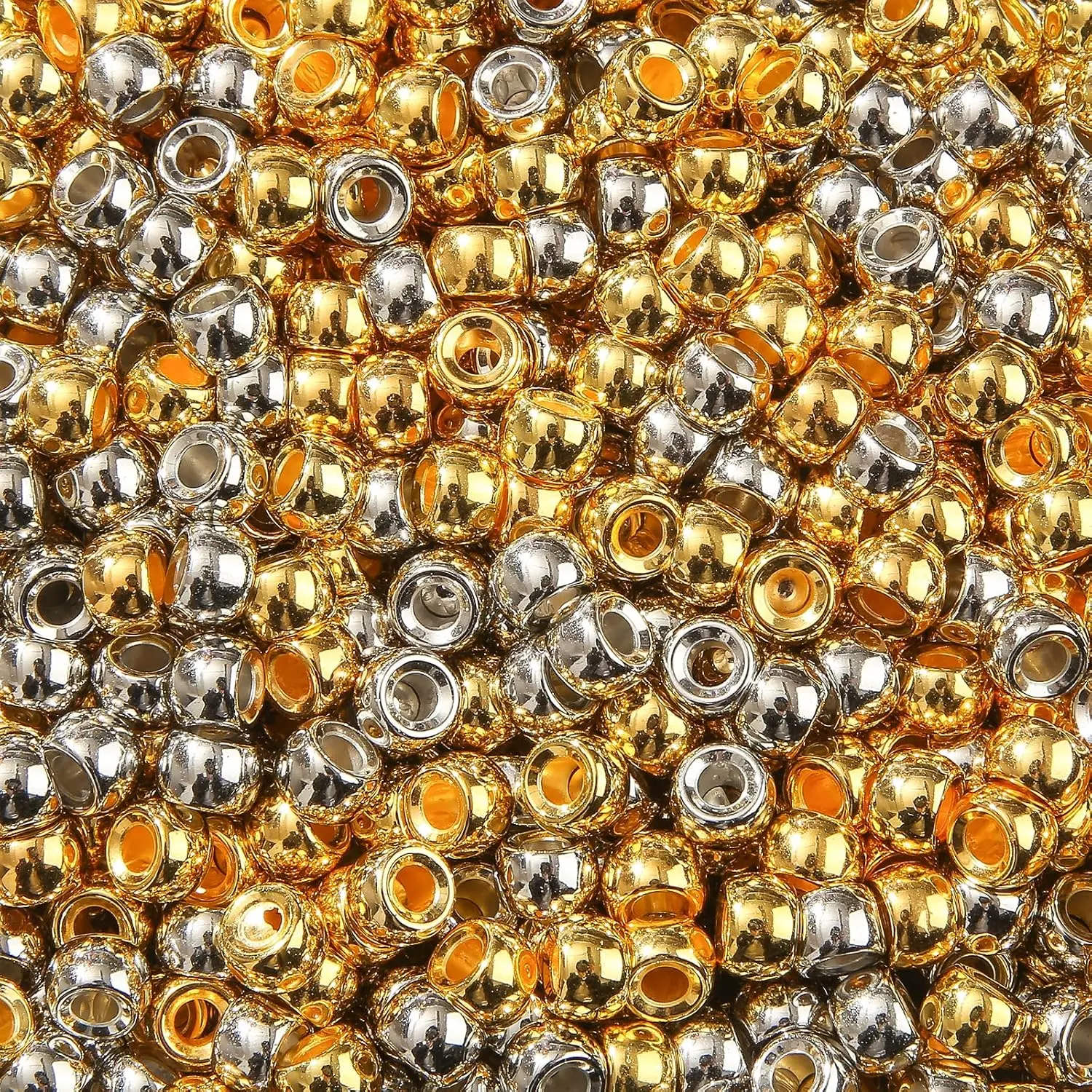 900 count Pony Beads 9mm Large Plastic Bead,Golden& Beads for Hair Braiding Bracelets Making (Golden&)