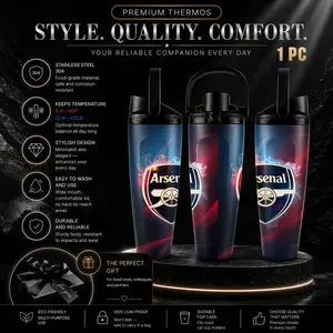 1pc 30.5oz Arsenal FC Stainless Steel Insulated Tumbler with Handle, Dual Use Sip/Straw Lid, SUS 304 Leakproof Sports Water Bottle, Odorless Taste-Safe, Double Wall Vacuum Keeps Drinks Cold/Hot, Arsenal Crest Print Fan Merch, Ideal for Football Matches