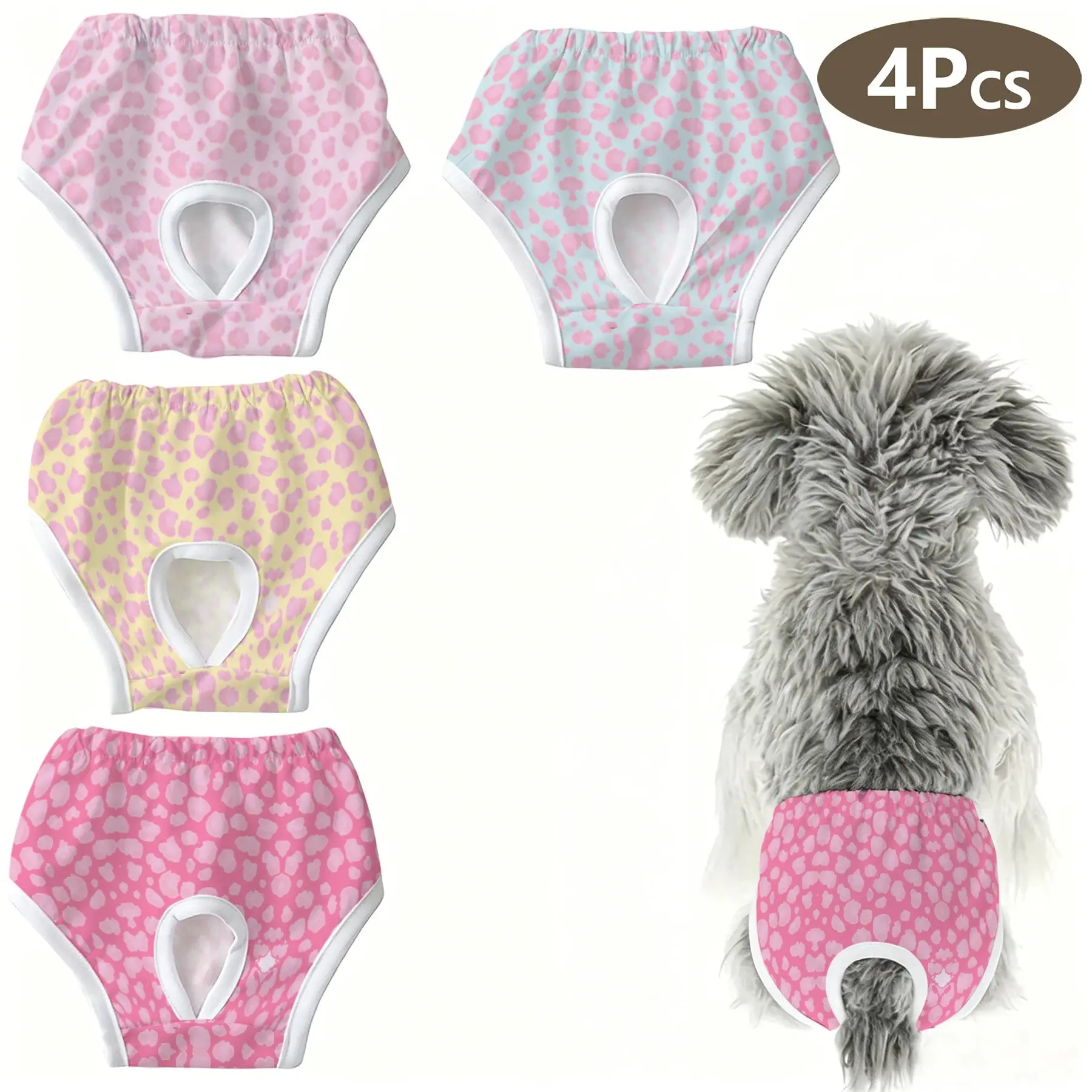 4-Pack Cute Pet Leopard Print Underwear, Anti-Pecking Panties for Dogs & Cats, Ideal for Holidays, Home, Travel, Medium Size