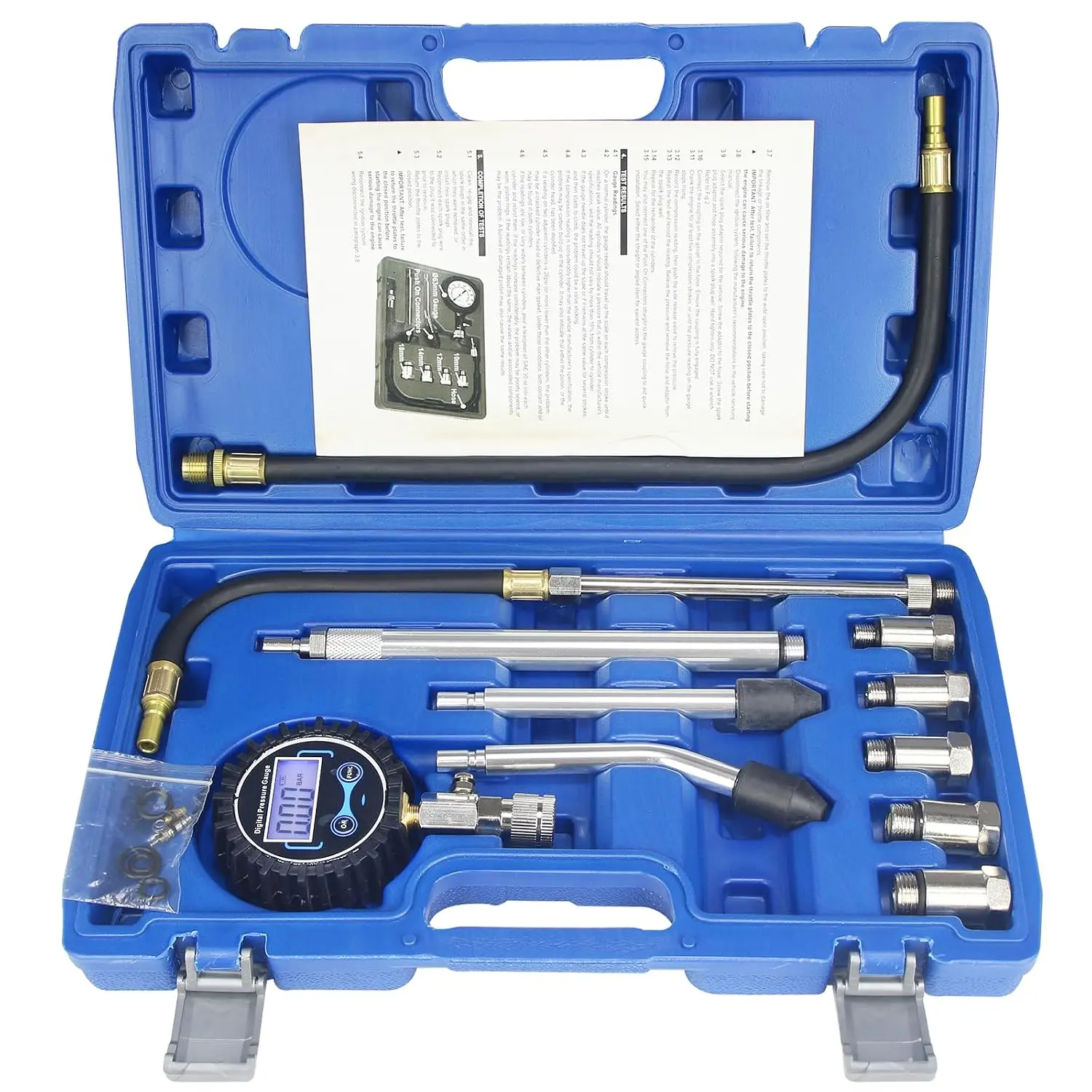 LCD Digital Engine Compression Tester Pressure Gauge Tester Kit 250 PSI Petrol Gas Engine Cylinder Tester,Automotive Engine Cylinder Leak Down Pressure Gauge for Cars,Vans,Motorcycles,Trucks.