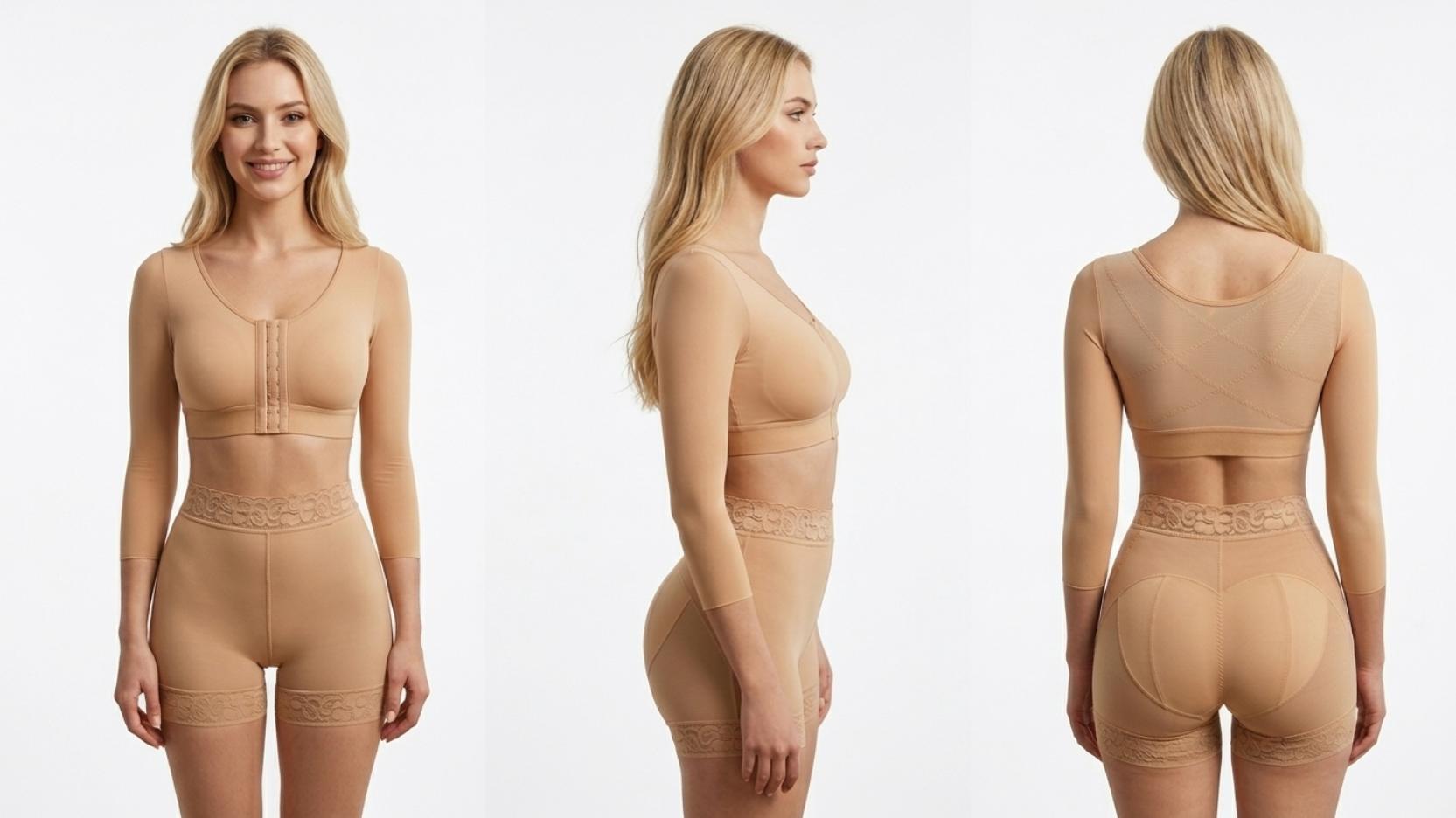 Lightly Lace Strap Closure Bras Nonpadding Bra(Seamless Beige,38C) Arm Shaper Posture Corrector Long Sleeve Bra with Buckle and Open Waist Top Shapewear Womenswear Compression Backless Bodysuit Cup Big Size 32 dd Tie Front Crop Set High Panties shaoe wear