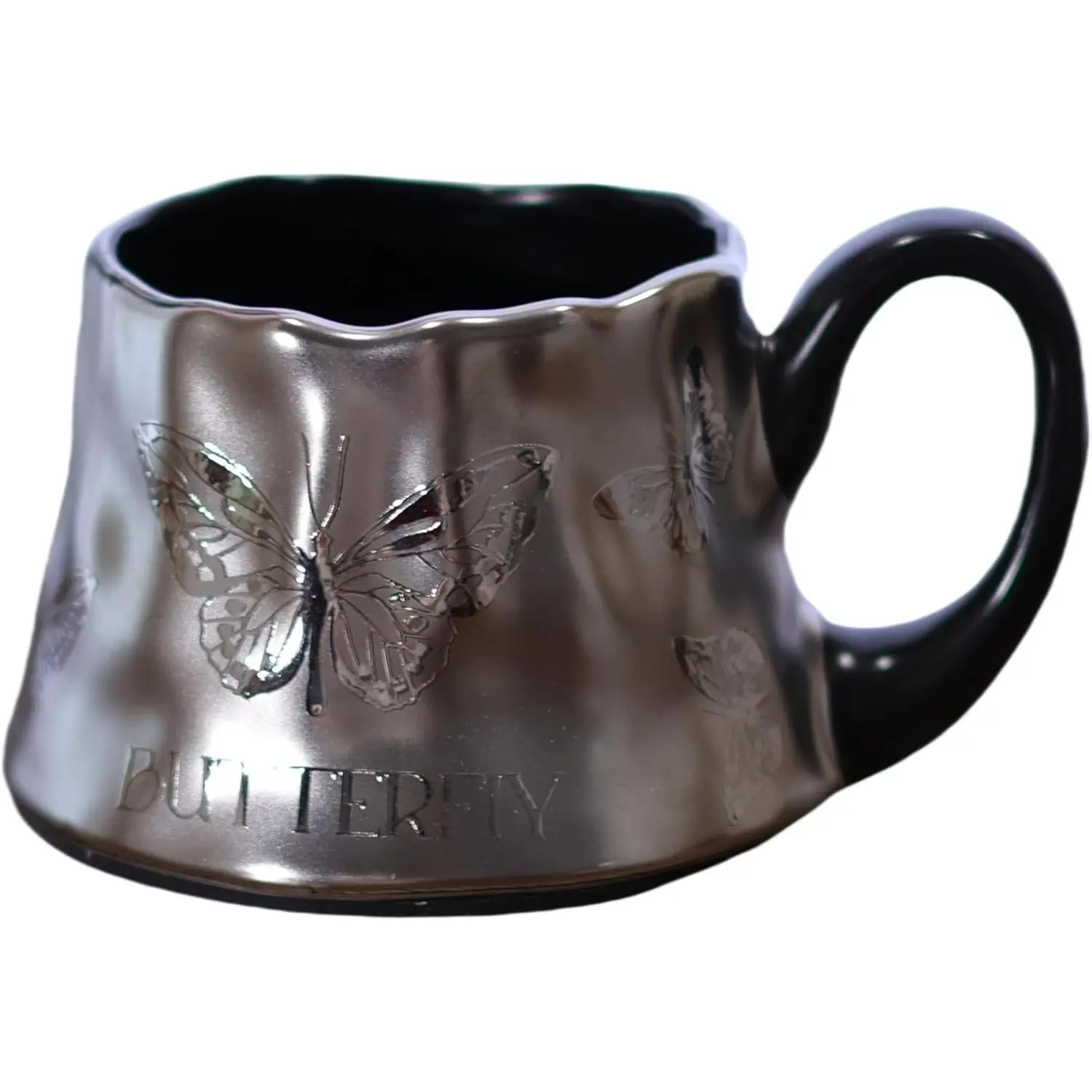 Ceramic Coffee Mug Butterfly Large Cute  Big Handle 10oz Girly  Cup Women Girlfriend  Day Gifts Novelty Irregular  Mugs for Latte  Milk Cocoa (Butterfly Volcanic Mugs)