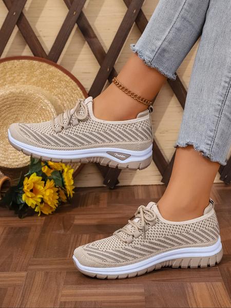 Women's Plus Size Casual Sneakers, Knitted Running Shoes, Lightweight Comfortable Travel Running Shoes, Low Top Anti-Slip Lace-Up Sports Shoes for Outdoor Activities