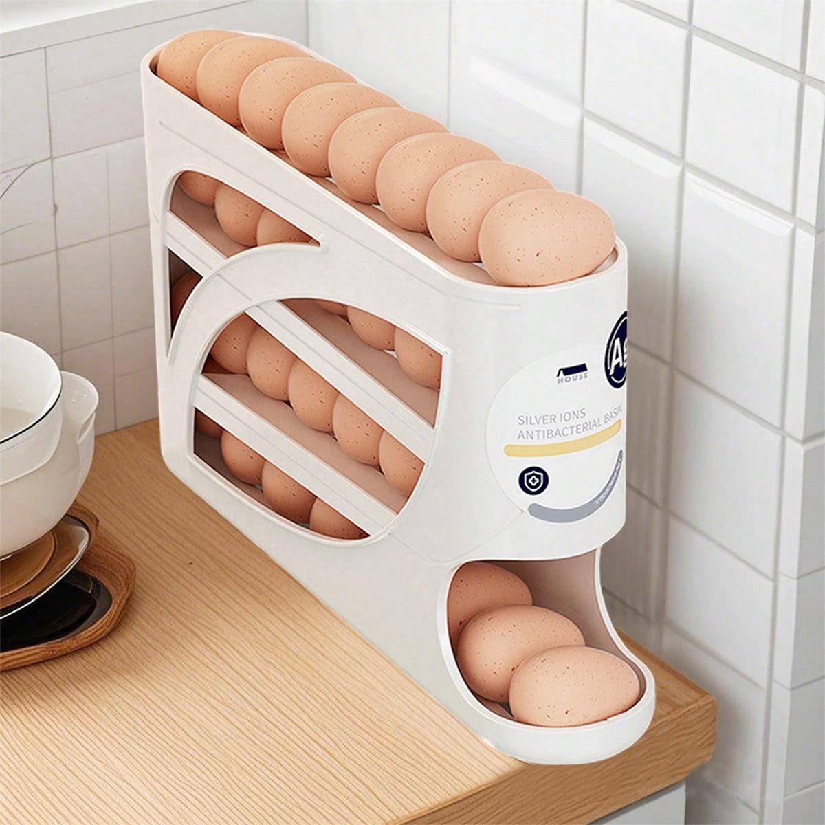 4 Layers Egg Holder For Fridge,Automatically Rolling Egg Storage Container,Space-Saving Egg Dispenser Holder