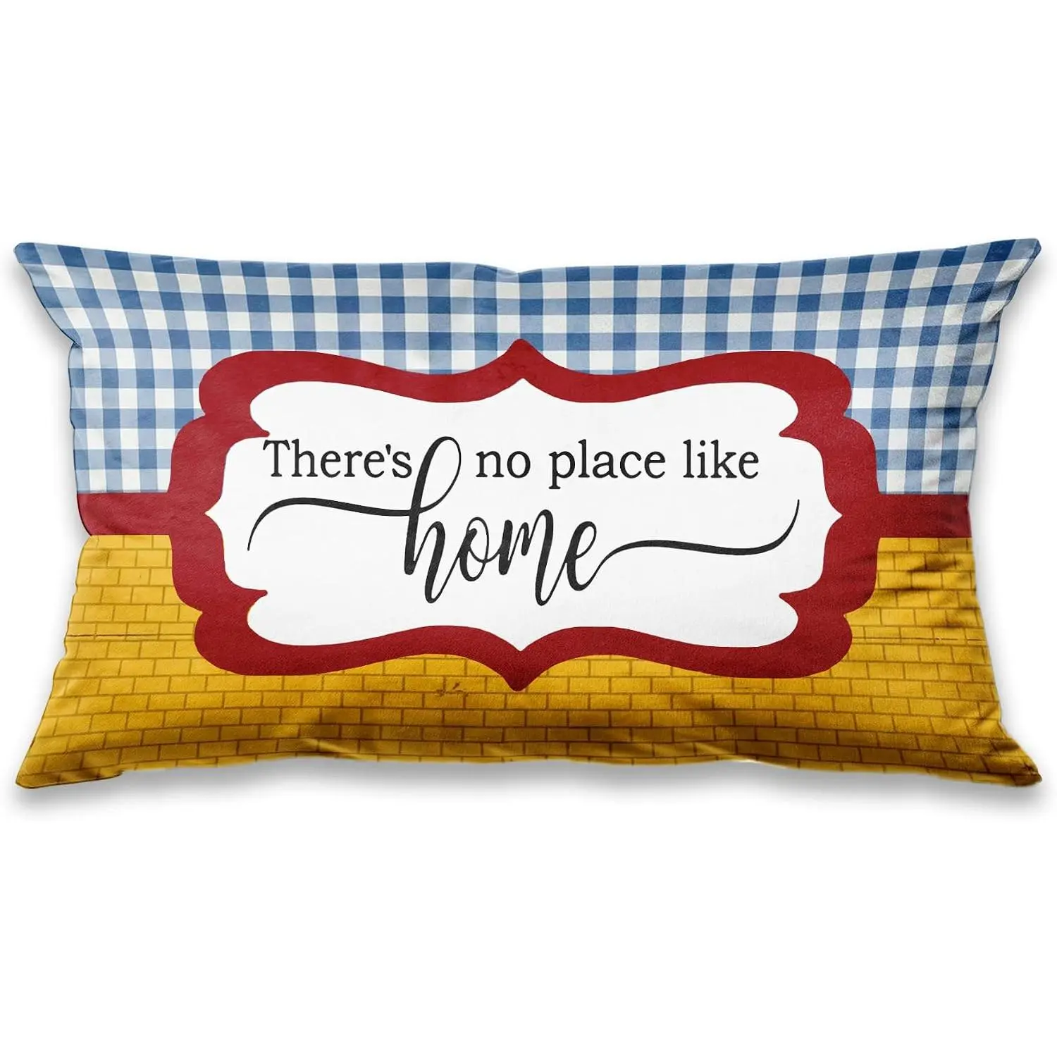 There's No Place Like  Throw Pillow Covers 12x20 inch, Rustic Country Gingham and Brick Pillowcases  Decor for Bed Couch Sofa Office Living Room, Housewarming  for Women