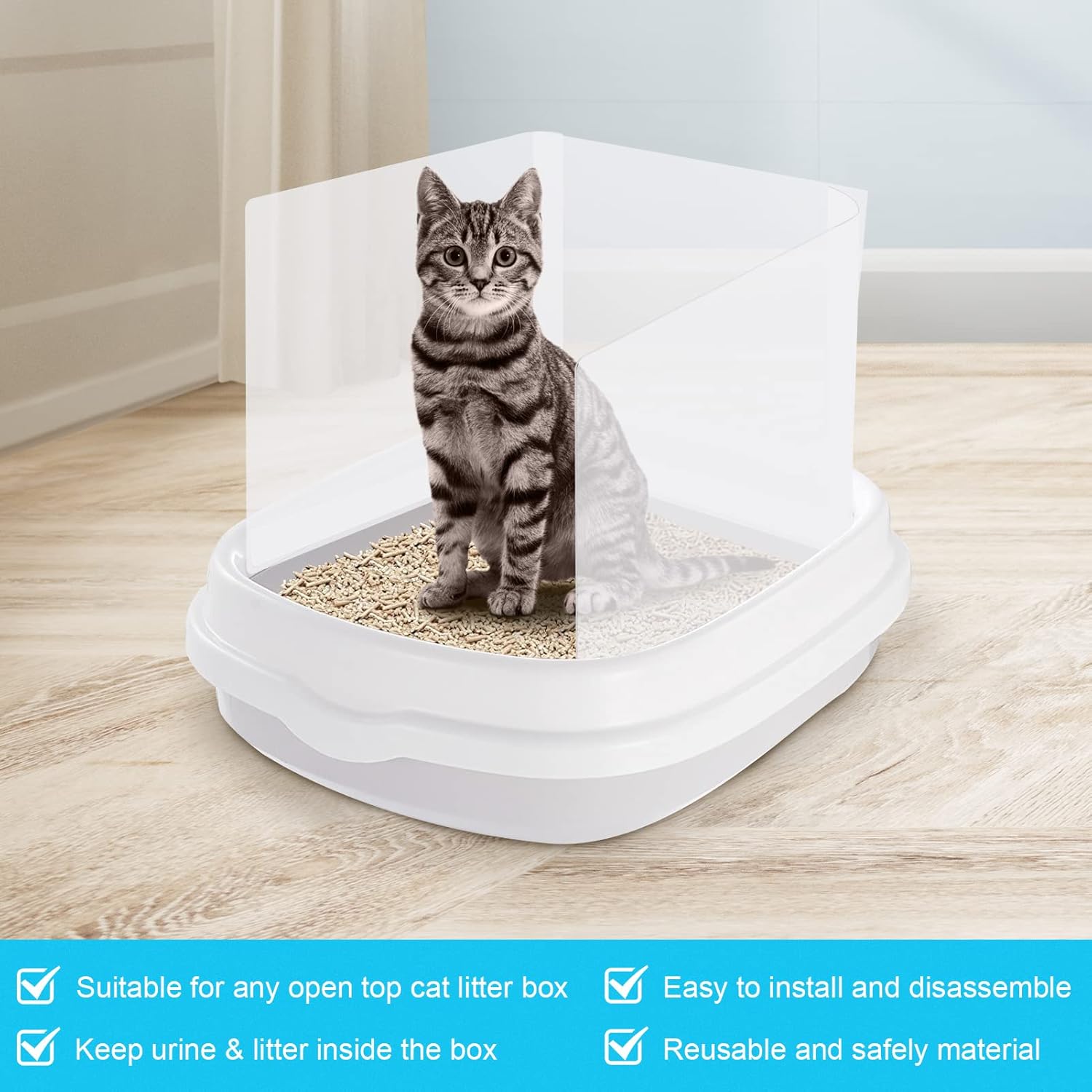 Litter Box Splash Guard Pee Shields - Anti-Splashing  High Sided Litter Box High Wall  Toilet  Kit for Open Top Litter Pan (4 PCS)