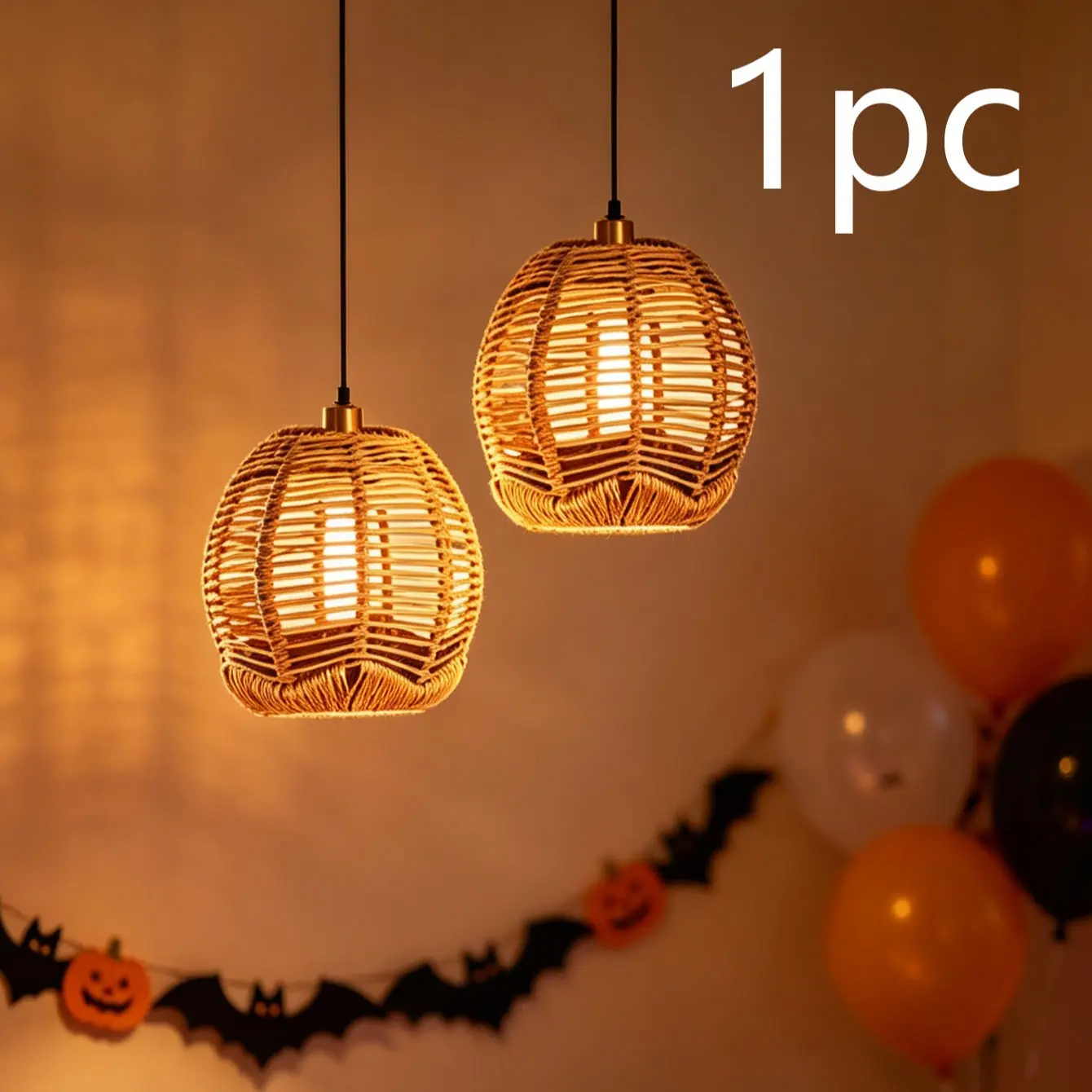 Japanese Wabi-Sabi Style Paper Rope Lampshade, Hollow Out Rattan Pendant Light Cover, Bedroom Restaurant Decor, Halloween Christmas Decoration