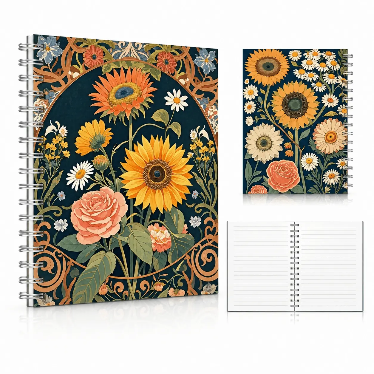 2PCS A5 Vintage Sunflower, Rose, Daisy Spiral Notebooks, Portable Coil Notebooks 20×16cm A5 Double-sided Patterns, Back-to-school Stationery Gifts, Suitable for College Classes, Office Notes and Daily Inspiration Journaling
