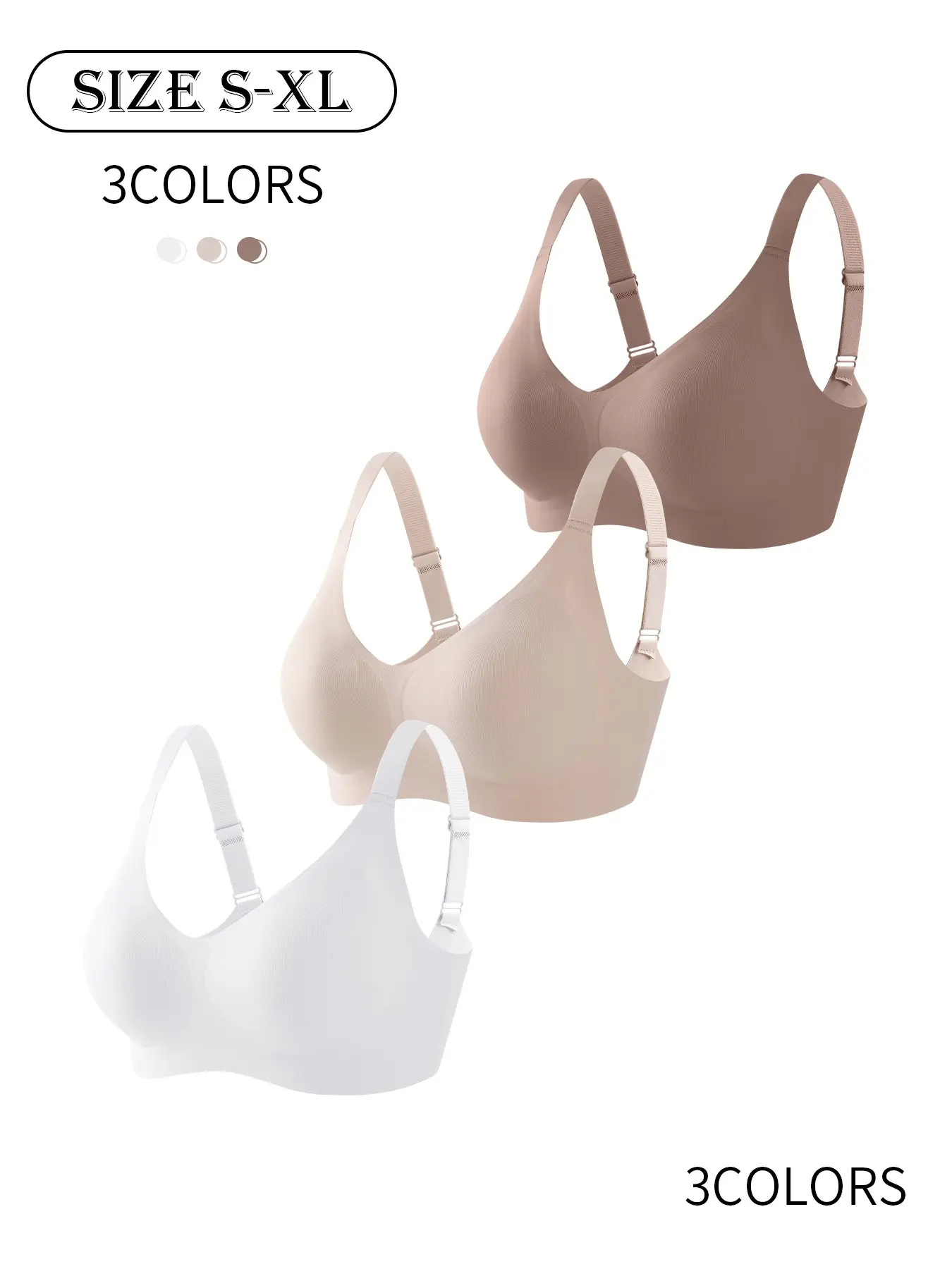 3 pieces/12 colors Women's Underwear Seamless Wire-Free V-Neck Jelly Bra, Push-Up and Lift Chest Shape with High Support, Suitable for Daily, Sizes XS-XL, Comfortable Skin-Friendly Soft Fabric, Adjustable Straps Sports Backless Vest, High-Quality Seamless