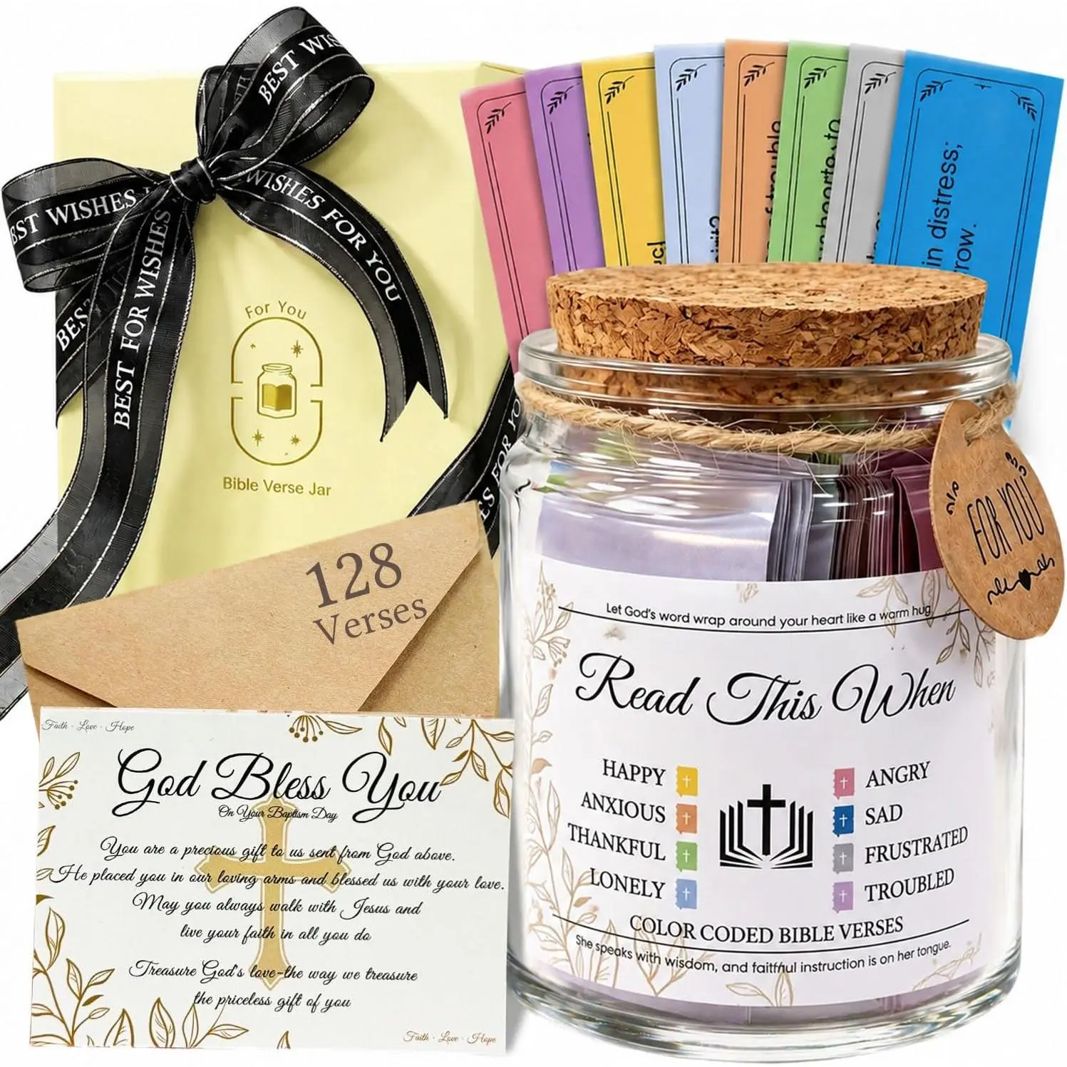 2026 Bible Verse Jars Set for Everyone - 8 Emotional Support Jars with 128 Scripture Cards, Wrapped Box for Daily Mindfulness, Festive Gift for Easter Christmas (Home & Party Supplies)