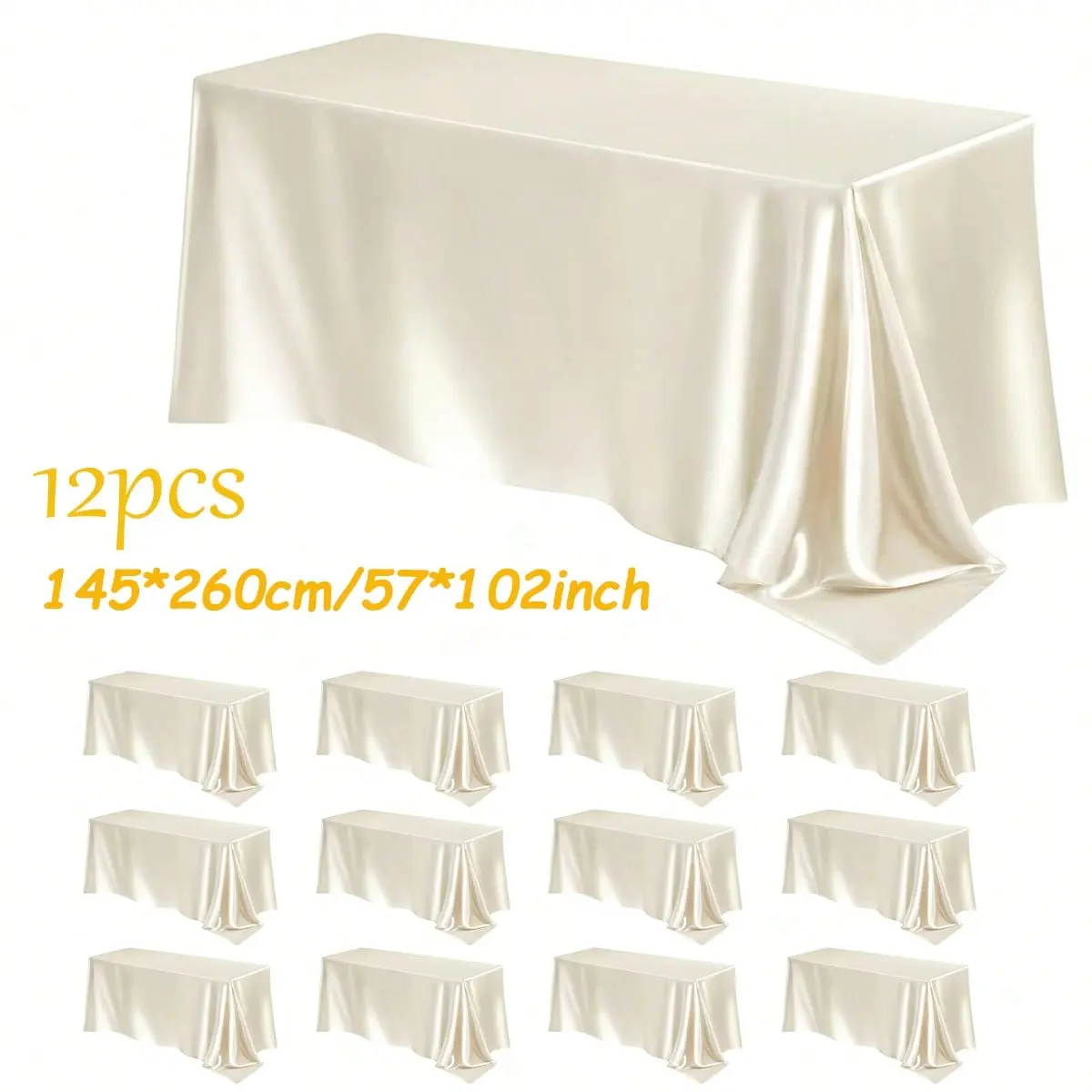 12pcs Satin Rectangular Tablecloth, Anti-Stain And Wrinkle-Proof Washable Table Cover Smooth Fabric Bright Silk Tablecloth, Wedding Party Event (Multi-Color Optional)