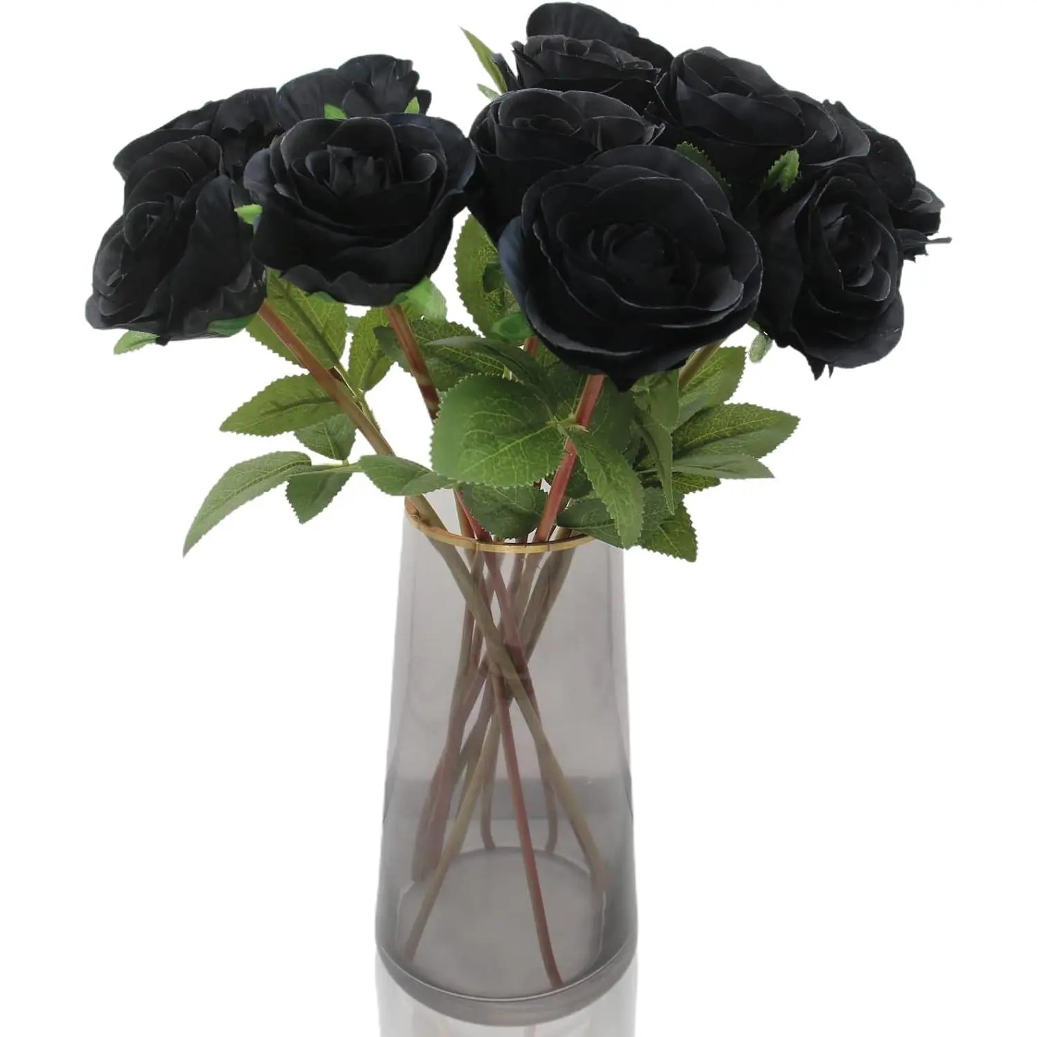 Black Artificial Roses for Flower Arrangement, 12 Pcs Silk Black Roses Bouquet for Halloween Home Decoration, Faux Black Roses for Halloween and Gothic Decoration