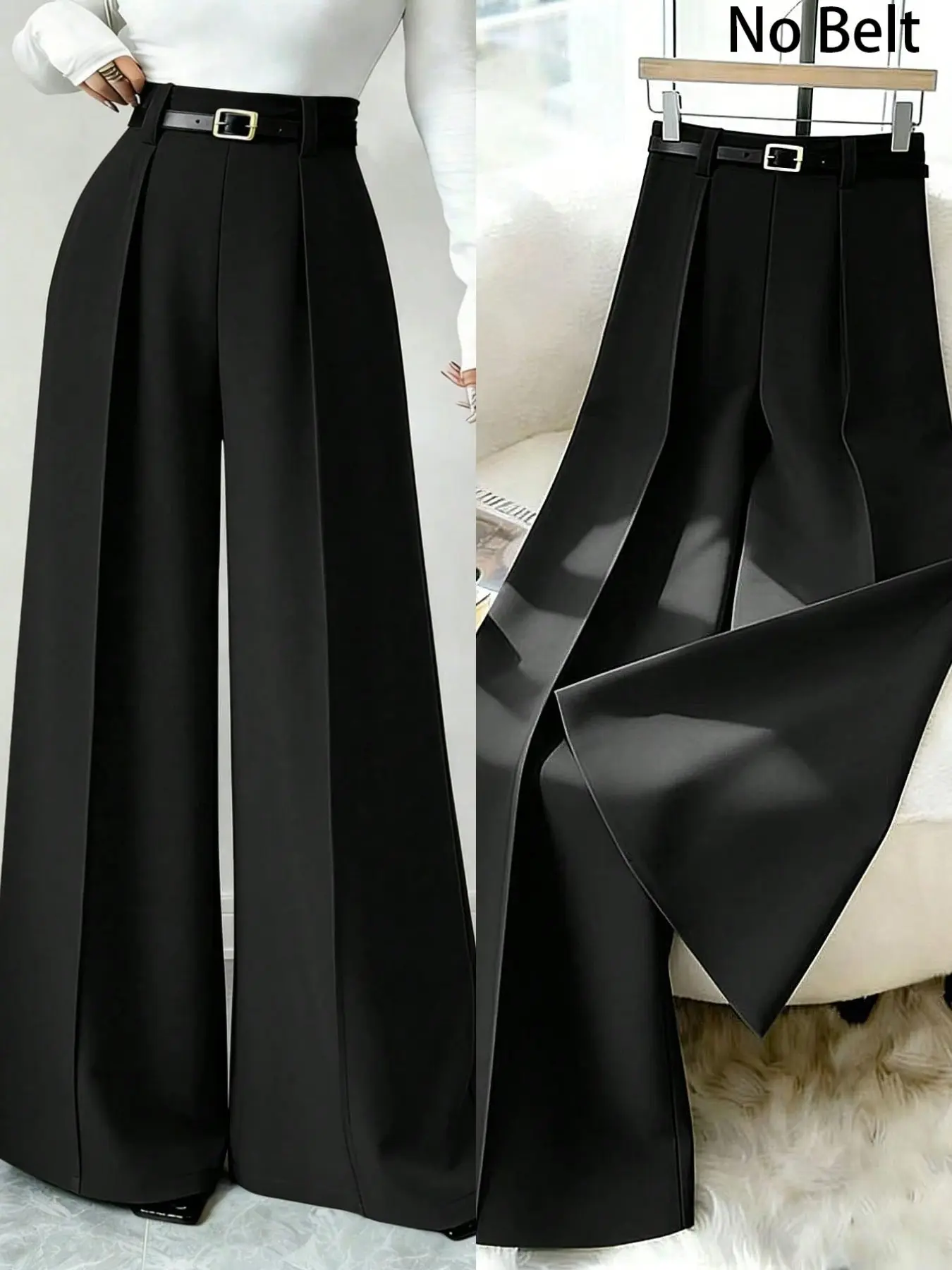 Women's High-Waisted Wide Leg Pants, Elegant Flowy Straight Suit Pants, Casual Business Office Pants, Loose Formal Pants, Daily Workwear