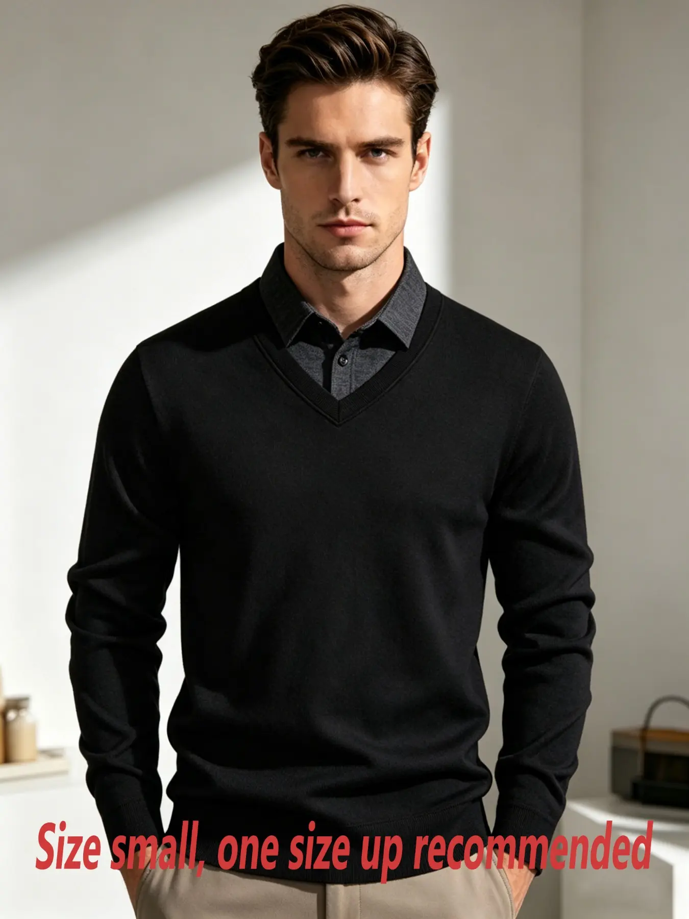 Men's Shirt Collar Pullover Knit Sweater, Soft Comfortable Fabric, Long Sleeve Slim Fit, Business Casual Wear, All Seasons
