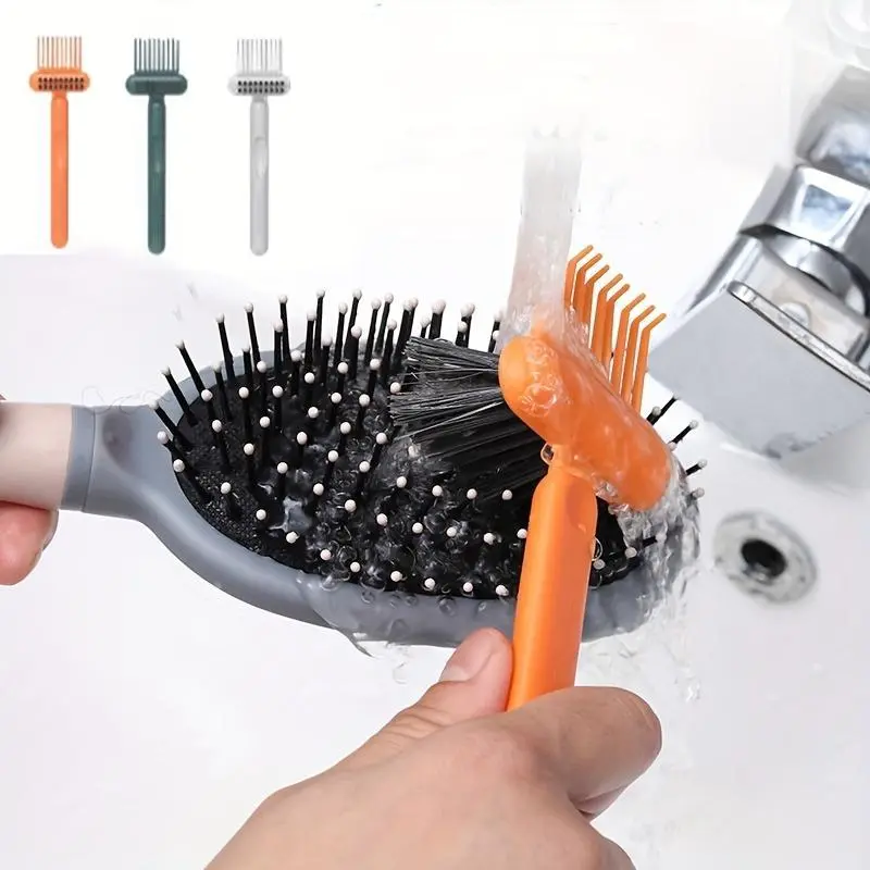 1pc/2pcs/3pcs Dual-Function Hairbrush Cleaner - Reusable Hairbrush Gaps & Air Cushion Cleaner with Orange/Black/White Bristles, Ergonomic Handle for Bathroom Use, Portable Hairbrush Cleaner, Hairbrush Cleaning Tool, Sleek Design, Durable Plastic