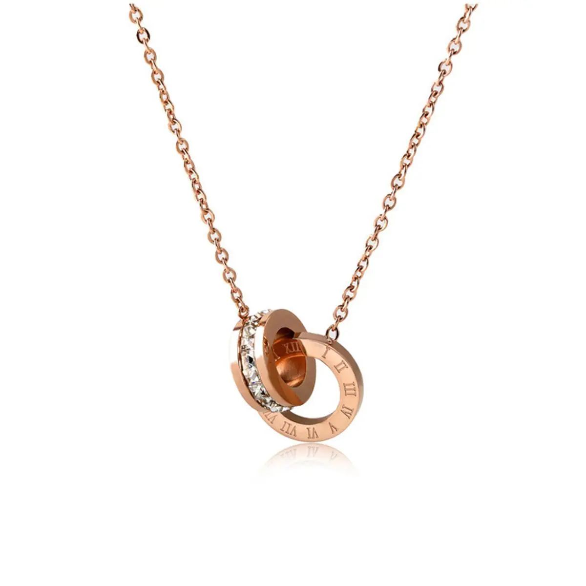Fashion Plated Stainless Steel Interlocking Circles Infinity Style Roman Numbers Wedding Statement Collar Necklace For Women