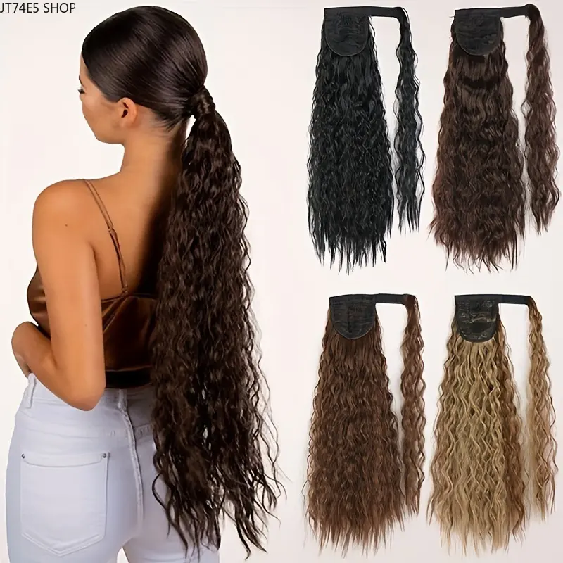 Ponytail Hair Extension, 85cm Long Curly Wave Synthetic Hairpiece for Women, Wrap-Around for Full Fluffy Volume, Heat Resistant to 180C, Fake Curly Hair, Ponytails
