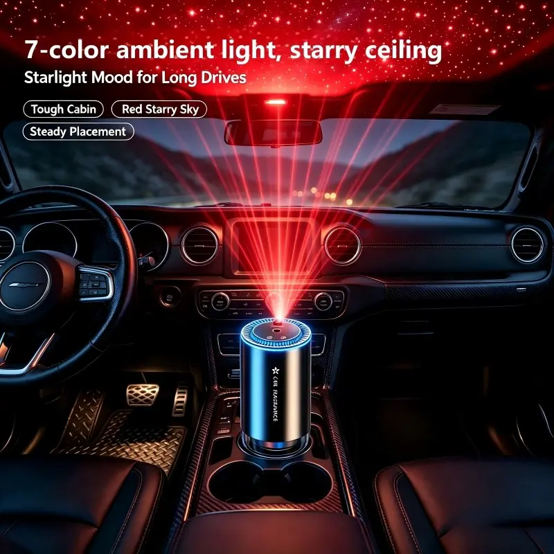 Smart 3-Tier Aroma Diffuser for Cars, 7 Color Mood Lights, Starry Sky Mode, Includes 50ML Ocean Essential Oil, Home, Car, Office Use