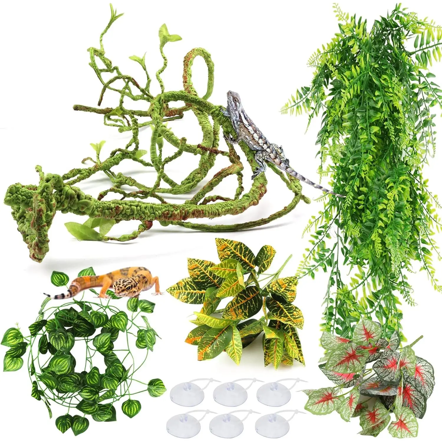 Realistic Artificial Reptile Hanging Vines - Terrarium Decor, Reptile Habitat Ornaments, Tank Backgrounds & Hideout Accessories for Geckos, Bearded Dragons