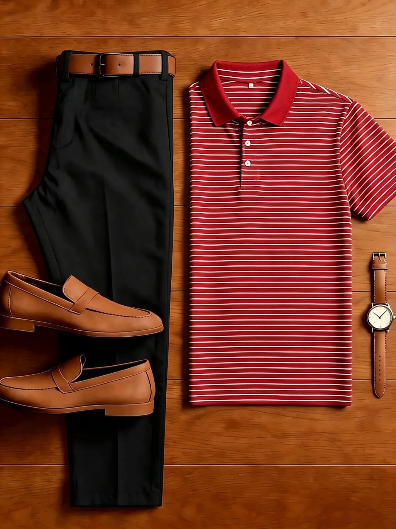 Men's two-piece set featuring a polo shirt and dress trousers; crafted from cotton for sweat-wicking breathability. This sophisticated ensemble offers a mature style suitable for various occasions, including business, casual outings, and dates.