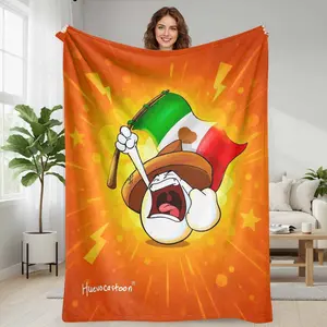 Mexican Flag Mascot Flannel Blanket  Vibrant Comic Style Cartoon Print  Ultra Soft Lightweight Cozy Breathable Fabric  Perfect For Living Room Couch Bed Bedroom Sofa Nap Camping Travel Office Decor Gifts