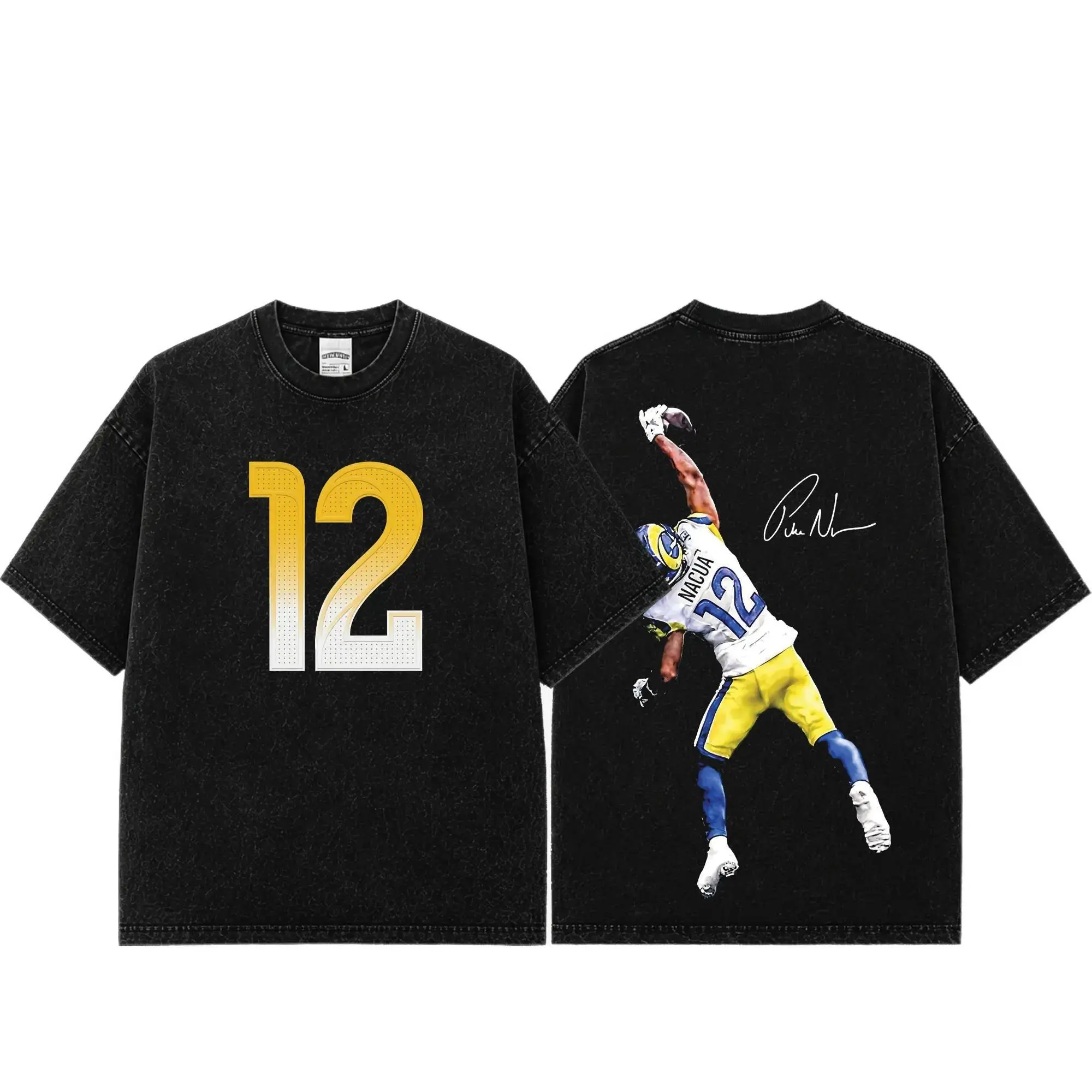[Sale Up To 50%] Unisex Puka Nacua # 12 "Playoff Mode" Premium Acid Washed Cotton T-Shirt (Made in USA), Heavyweight Vintage Washed Graphic Tee, Rams House Football Fan Shirt, Ramily Game Day Outfit, Oversized Streetwear, Unisex Football Gift