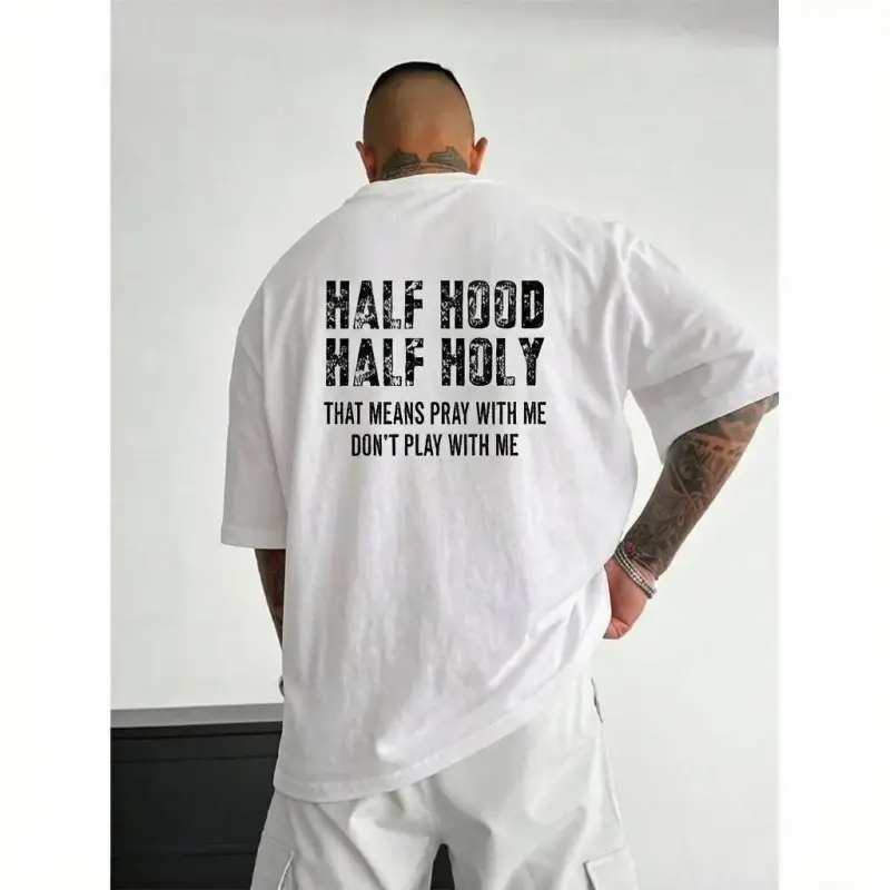 Men's Half Hood Half Holy Graphic Sweatshirts, Casual Streetwear Hoodie with Pray With Me Print, Mens Clothing & Gifts for Him, Menswear, Casual Fit, Graphic Print, Round Neck, Cool Gifts For Guys