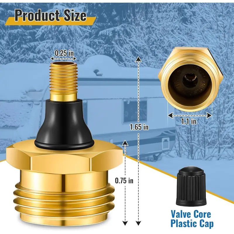 2-Pcs Brass RV Blow Out Plugs with Drain Valve - Air Hose Friendly Home Care Supplies for Camping, Convenient Drainage, Daily Maintenance, Enhances Water System Maintenance, Long-Term Durability