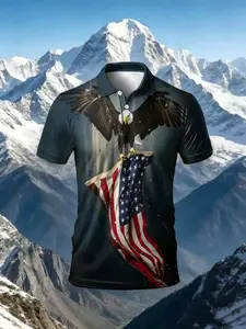 Men's Patriotic American Flag Eagle Pattern Print T-Shirt, Breathable Comfort, July 4th, BBQ Party, Parade, Casual Wear