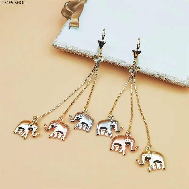 Minimalist Long Elephant 18K Gold Plated Drop Earrings, Versatile Daily Decor Jewelry For Women