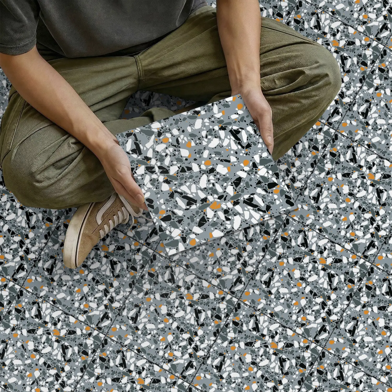 12pcs Grey Speckled Terrazzo Peel&Stick Floor Tile | Waterproof DIY Self Adhesive Vinyl Flooring Sticker for Rental Home Bathroom Makeover Self Adhesive Tiles