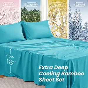 OS OMYSTYLE Extra Deep 2200TC Cooling Bamboo Bed Sheet Set, 18" Deep Pocket, Shrinkage & Fade Resistant, Ultra Soft & Breathable, Smooth & Comfortable, Cooling Sheets For Hot Sleepers, All-Season Easy Care Bedding Gift, Machine Washable, Room Decor