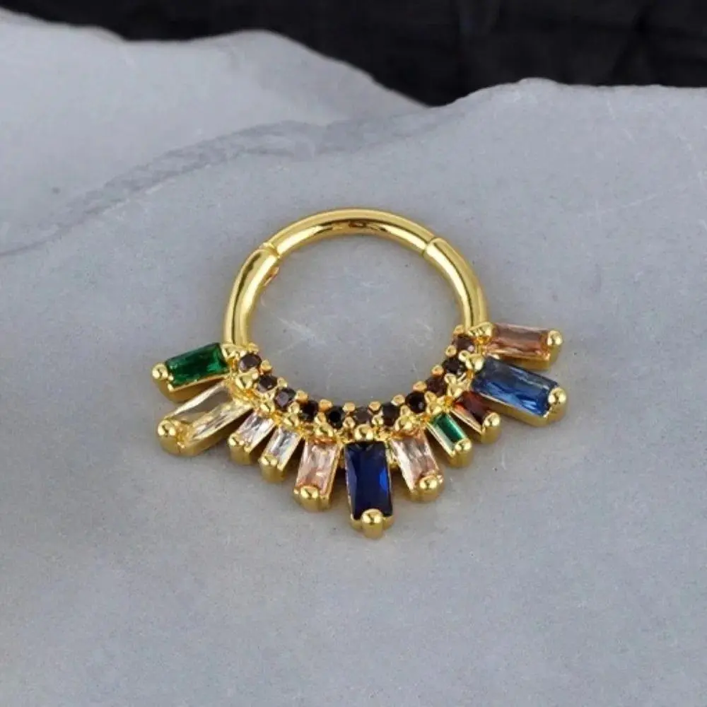 1 PC 316L Stainless Steel 16G Nose Ring Inlaid with Colored Zircon Closed Ring Nose Ring Body Piercing Earring Jewelry 10mm