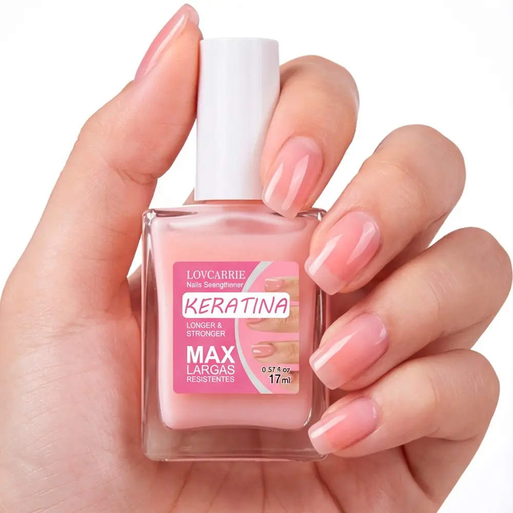 LOVCARRIE New Arrival Max Largas Keratina Pink Tint Nail Strengthener, Keratin Infused Longer & Resistant Reinforcing Base Coat, Pink Sheer Treatment for Thin Soft Bendable Fragile Nails 17ml/0.57fl oz