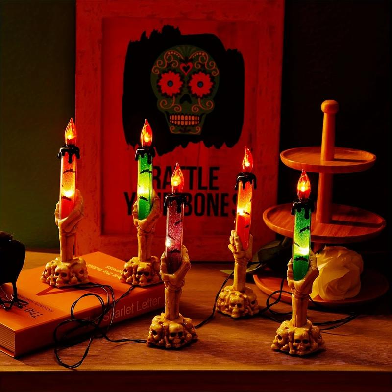 Solar Powered Skull Candle Light, 1 Box Halloween Themed Decorative Light, Outdoor Garden Decoration for Lawn, Front Porch, Yard, Garden, Ornaments, Outdoor Decorative Lights