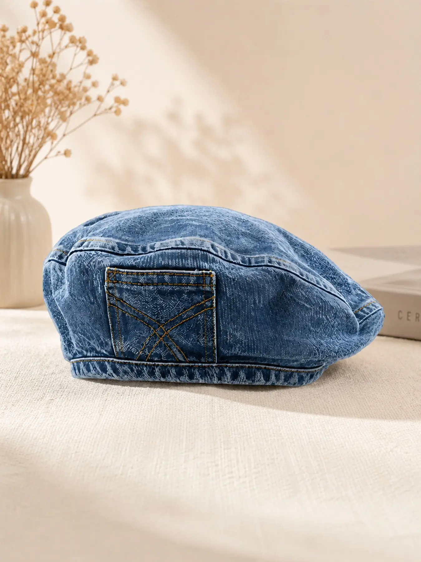 Women's Vintage Washed Denim Beret, Trendy Casual Blue Hat for Everyday, Travel & Outdoor Style, Fashion Accessory