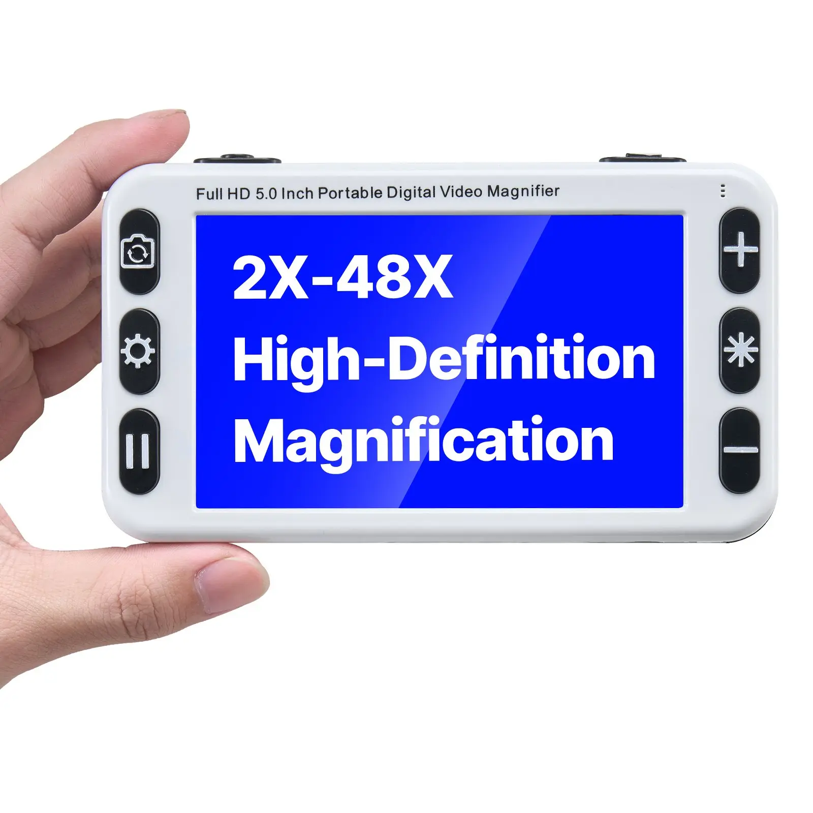 VEVOR Handheld Portable LCD Digital Magnifier, 5-in HD Display Electronic Video Reading Aid for Low Vision, 2X-48X Magnification, 13MP Near & Far Dual Lens, 26 Color Modes, AV/HDMI Output, Foldable Handle, 2500mAh Battery, 0.88 lbs