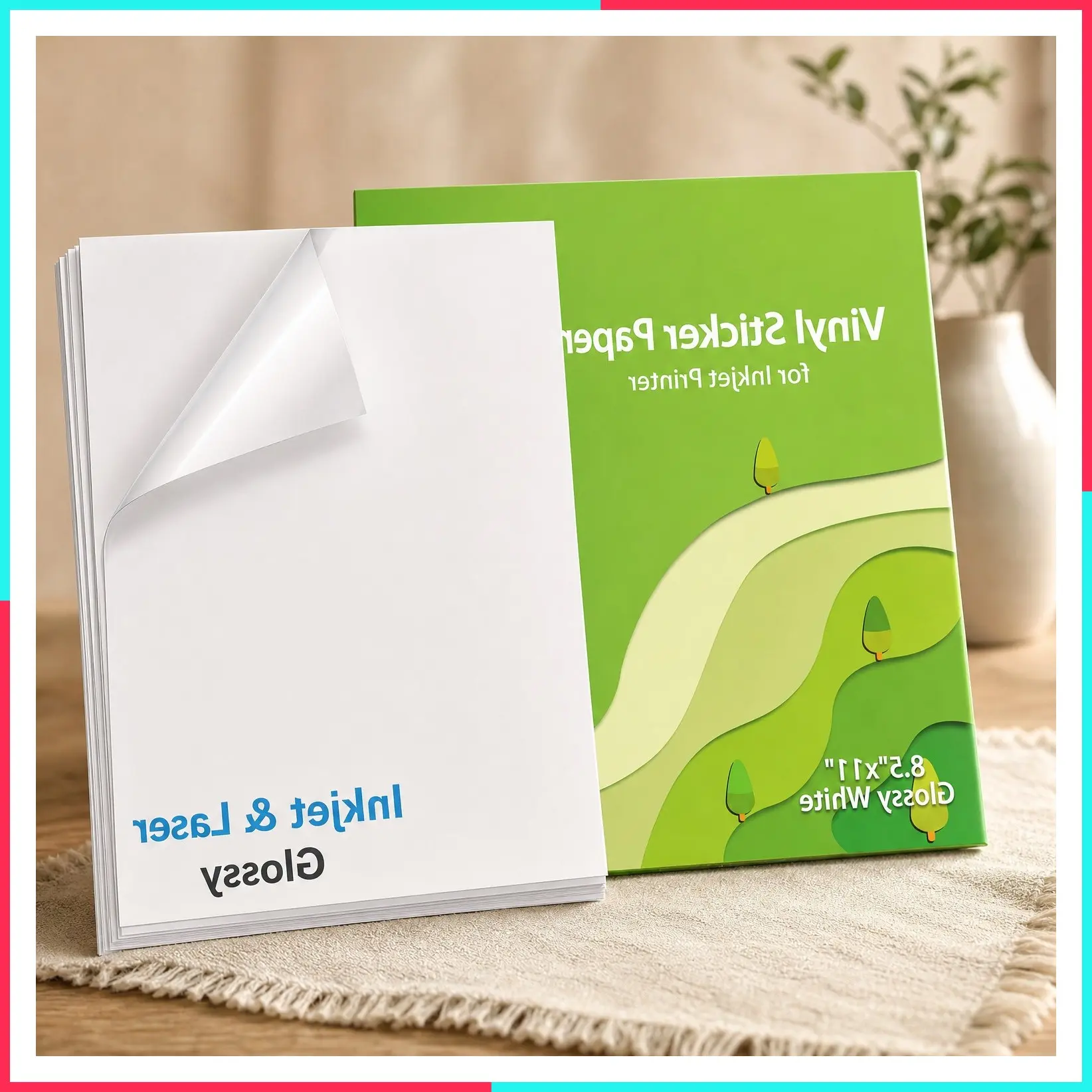 Glossy Printable Vinyl Sticker Paper for Inkjet Printer - 21 Sheets