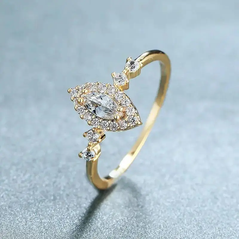 Huitan Marquise Cubic Zirconia Engagement Ring, Luxury Gold Color Bridal Band, #6-10 Sizes Fashion Costume Jewelry Accessory, Marquise Engagement Ring, Brass