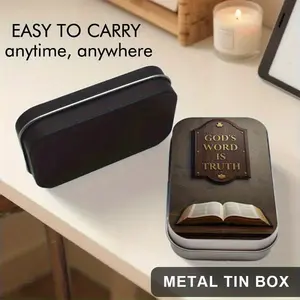 1-piece Christian metal iron box with scripture - Iron scripture commemorative box, suitable for home decoration, church activities, prayer and meditation - Durable decorative storage box with sacred scripture design, can be used as a jewelry box