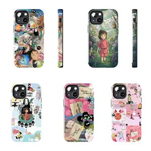 Spirited Away anime wave pattern phone case, drop-proof and scratch-resistant soft case, featuring Spirited Away face, soot sprites, floral patchwork, and Ghibli print. Stylish phone case suitable for iPhone 11–17 Pro Max/Plus series and Samsung Galaxy S2