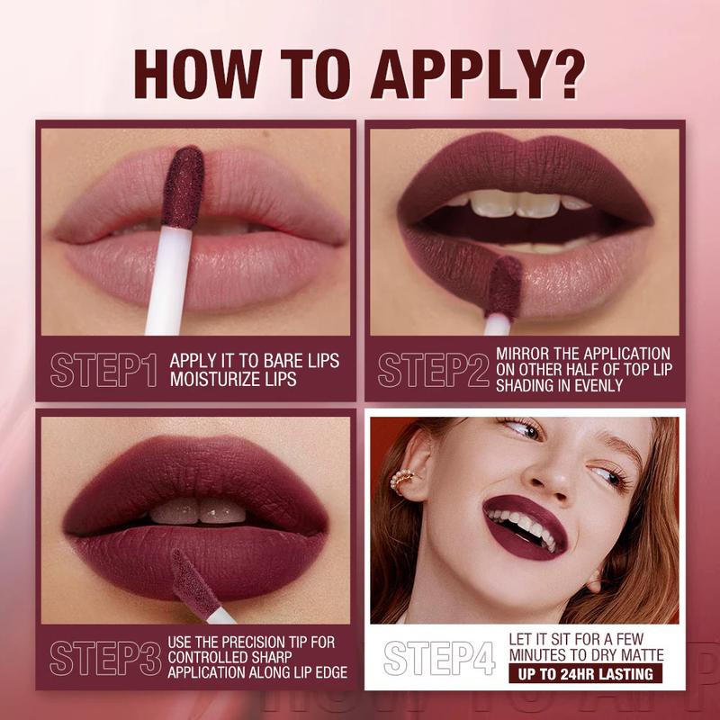 O. tw O.O liquid lipstick lip gloss 12 colors waterproof lightweight long-lasting matte lip stain lip glaze,red cherry 47 lashes,poppi cosmetics lip combo,[in stock] Makeup Smooth
