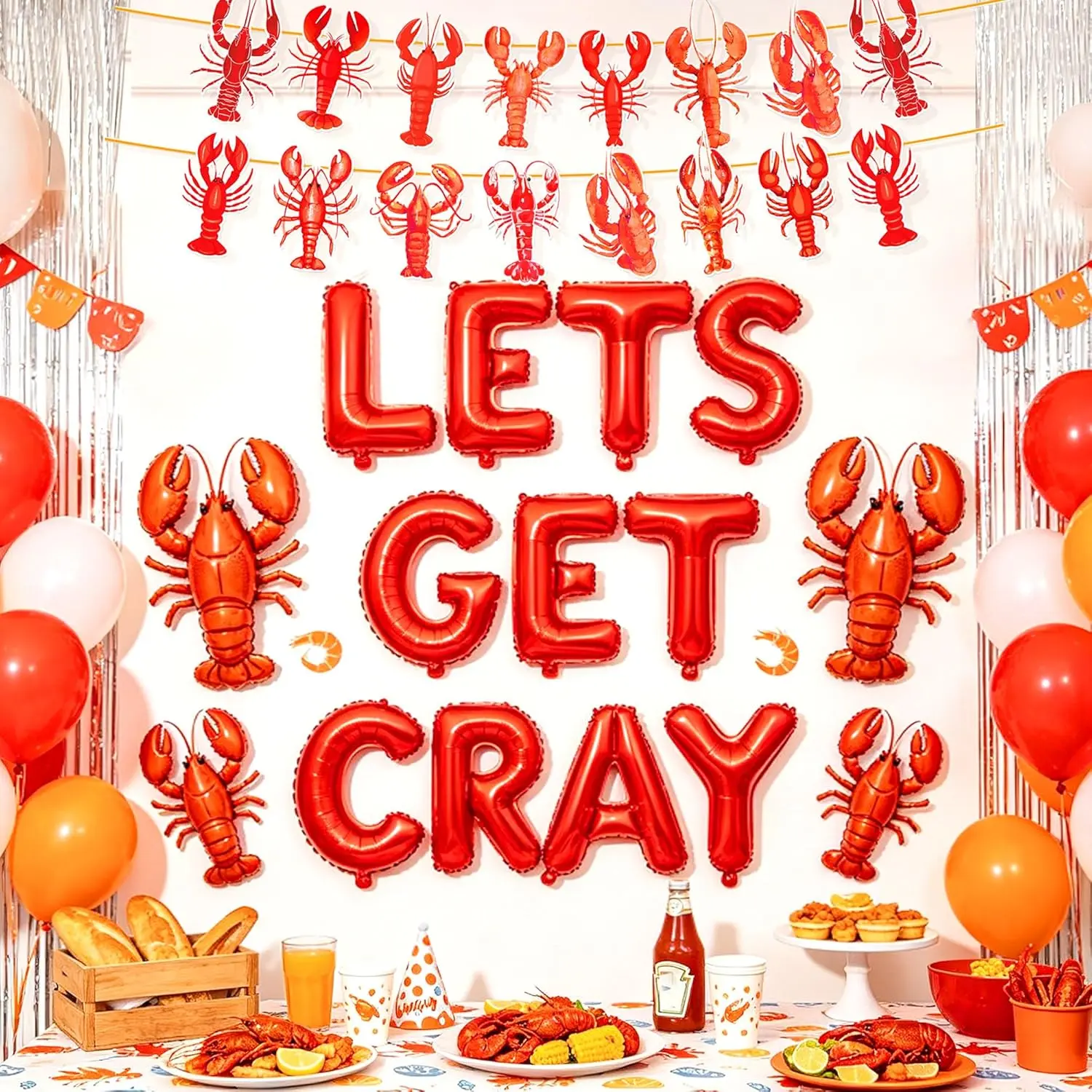 Lets Get Cray Balloon Backdrop Crawfish Birthday Party Decorations Crawfish Boil Banner Seafood Boil Lobster Party Supplies