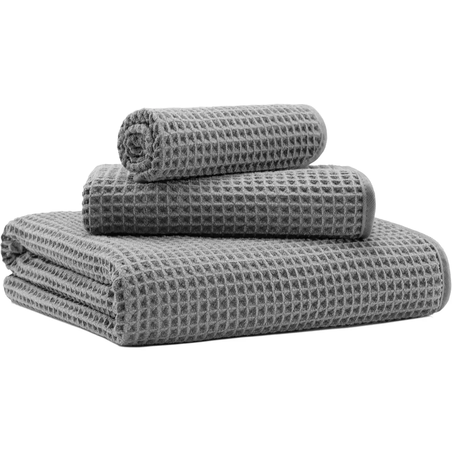 Microfiber Waffle Bath Towels, 3 Pieces, Oversized Soft Absorbent Fast Drying Lint Free, Includes Bath, Face and Hand Towels 430 GSM