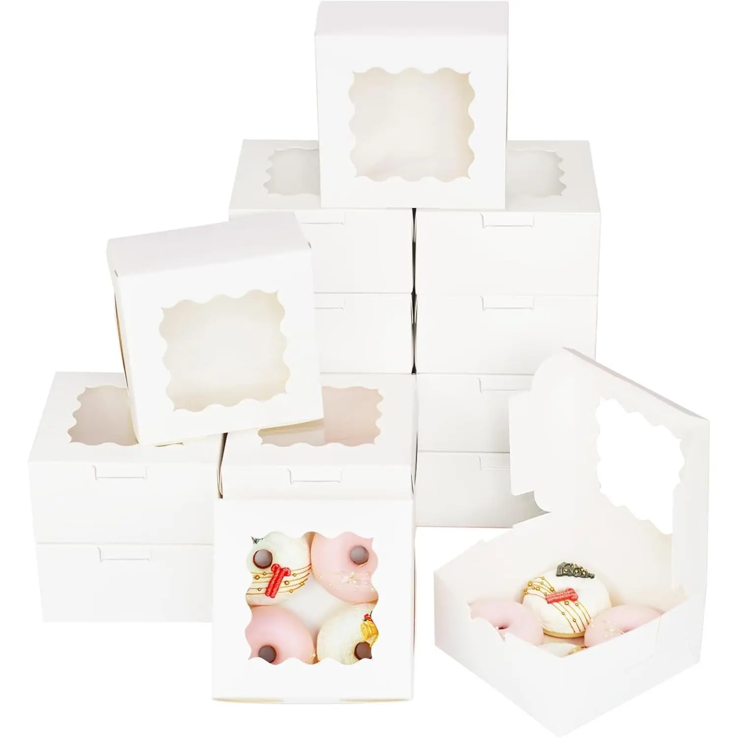 30-Pack Colorful Baked Goods Bakery Boxes with Window, 6x6x3 in Thick Sturdy Storage Boxes for Pastry, Macarons, Cookies (Home Bakery Organizers)