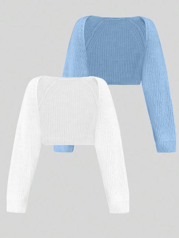 [Buy one and get two]Women's Minimalist Textured Raglan SleeveShrug Set, Open Front Sweater Cardigan,Cropped Cardigan, Comfort Basic Long SleeveKnitwear for Spring & Fall