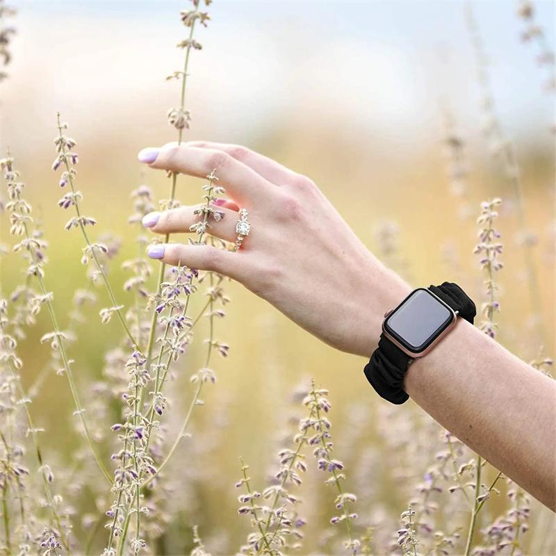 4-Pack Scrunchie Elastic Nylon Watch Bands for Apple Watch – Hair Loop Strap 38–49mm (Series 1–8, SE, Ultra)